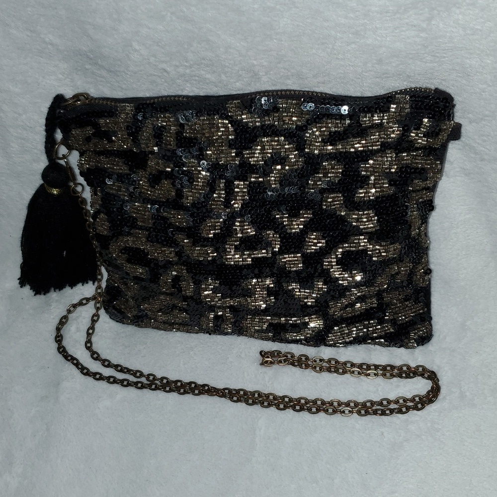 World Market Beaded Sequin Leopard Print Crossbody Bag Clutch